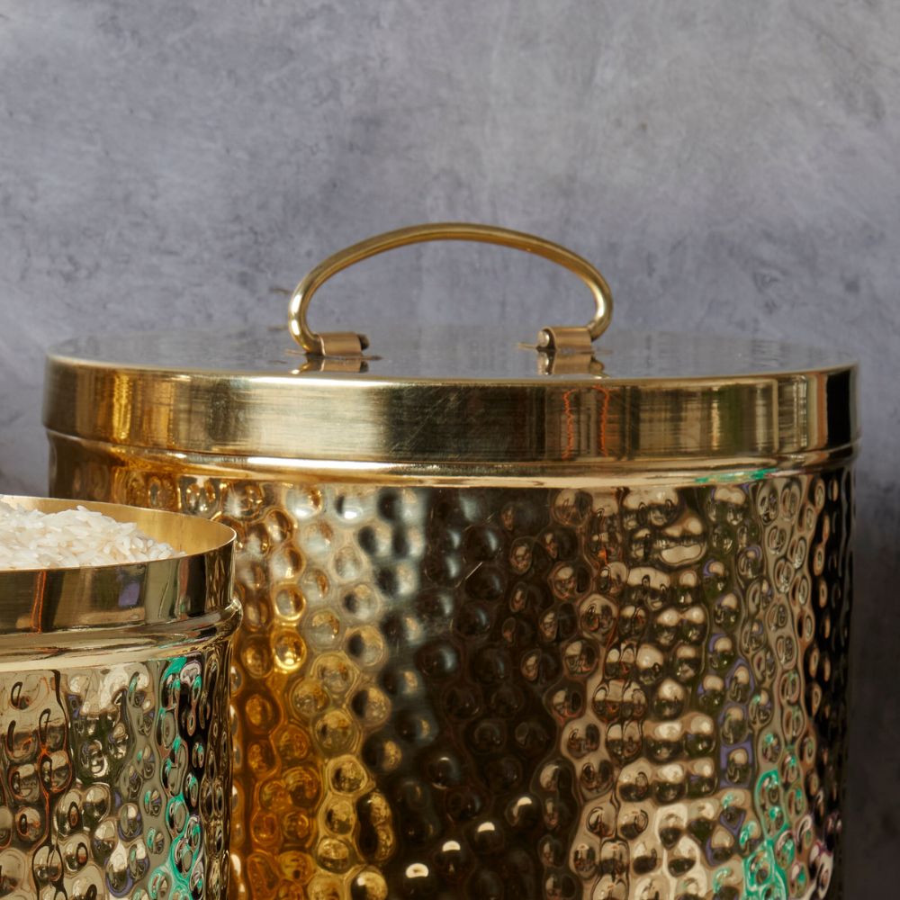 Pure Brass Hand Hammered Jumbo Rice Flour Canister Set of 3