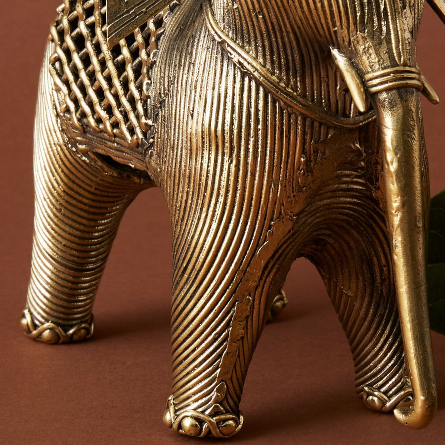 Small Brass Dhokra Elephant Figurine