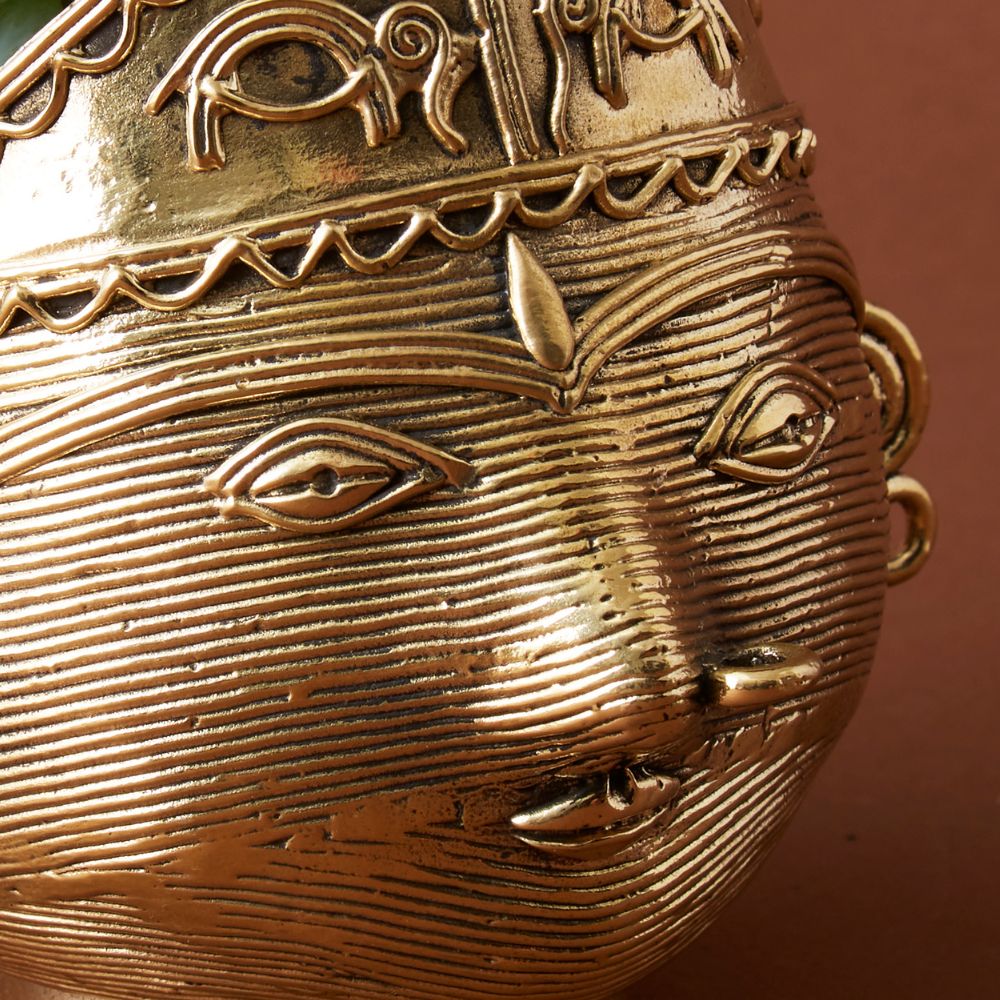 Brass Dhokra Tribal Woman Face Succulent Planter