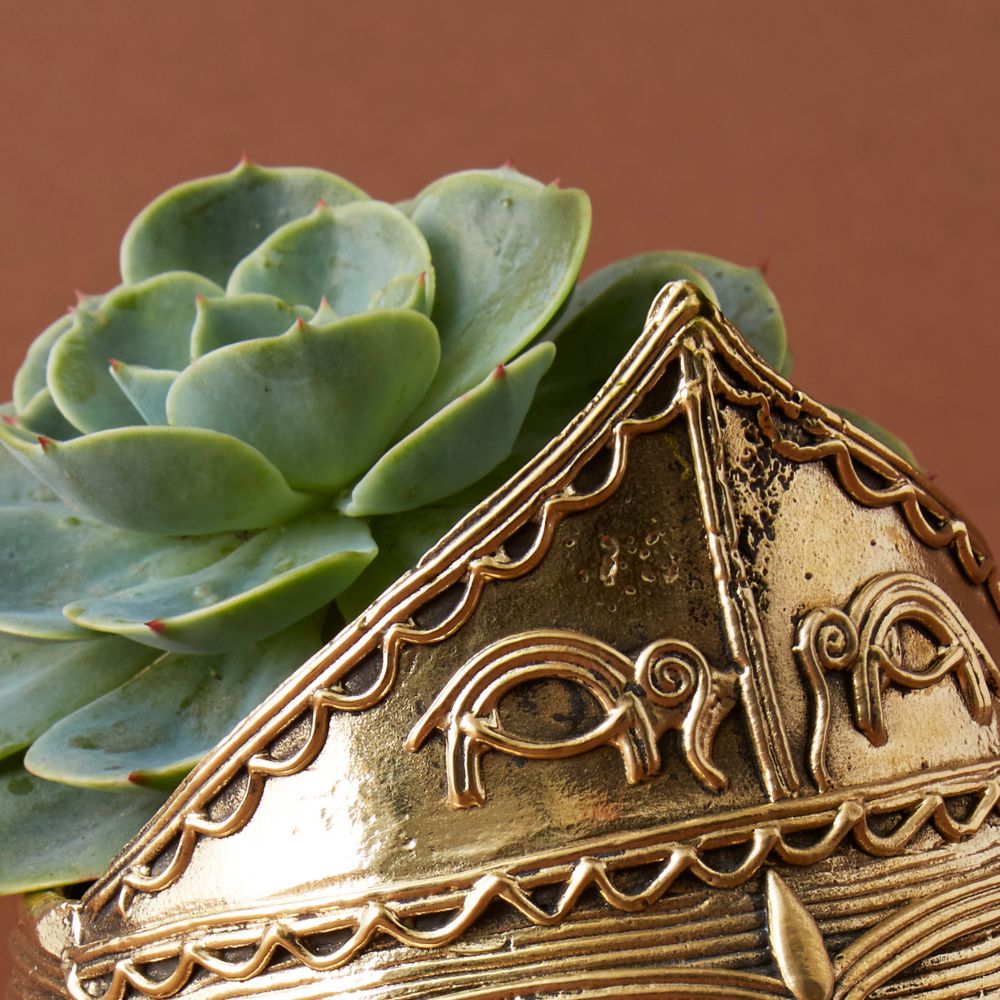 brass succulent planter Brass Dhokra Tribal Woman Face Succulent Planter – Artisan Variety