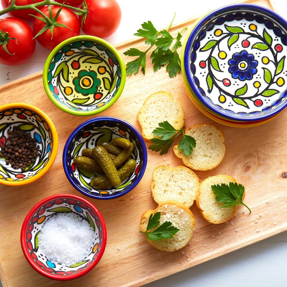 Ceramic Palestine Colorful Vine Appetizer Plates Bowls Set