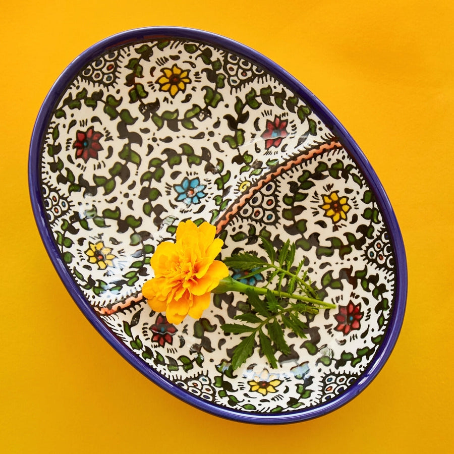 Ceramic Palestine Floral Oval Divided Bowl