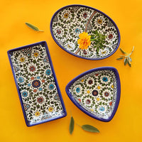 Ceramic Palestine Blue Floral Oval Divided Dish