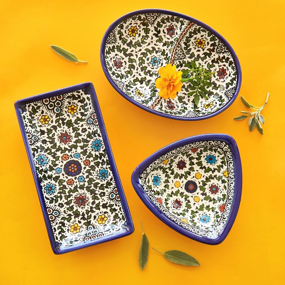 Ceramic Palestine Blue Floral Rectangle Platter