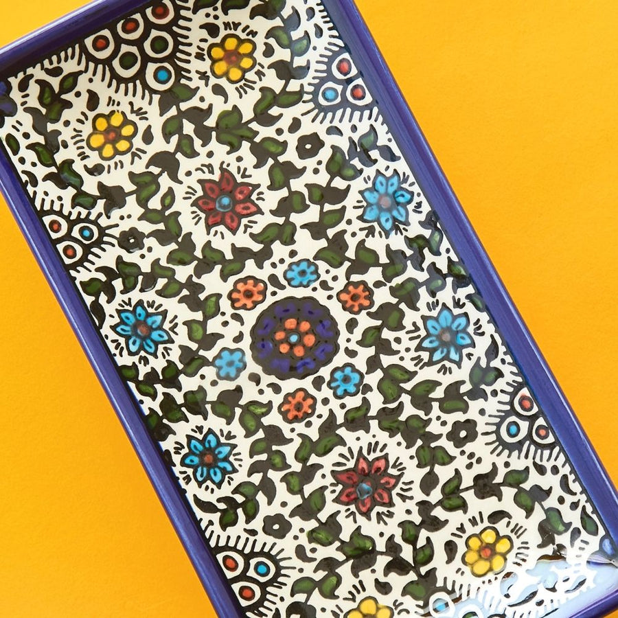Ceramic Palestine Blue Floral Rectangle Platter
