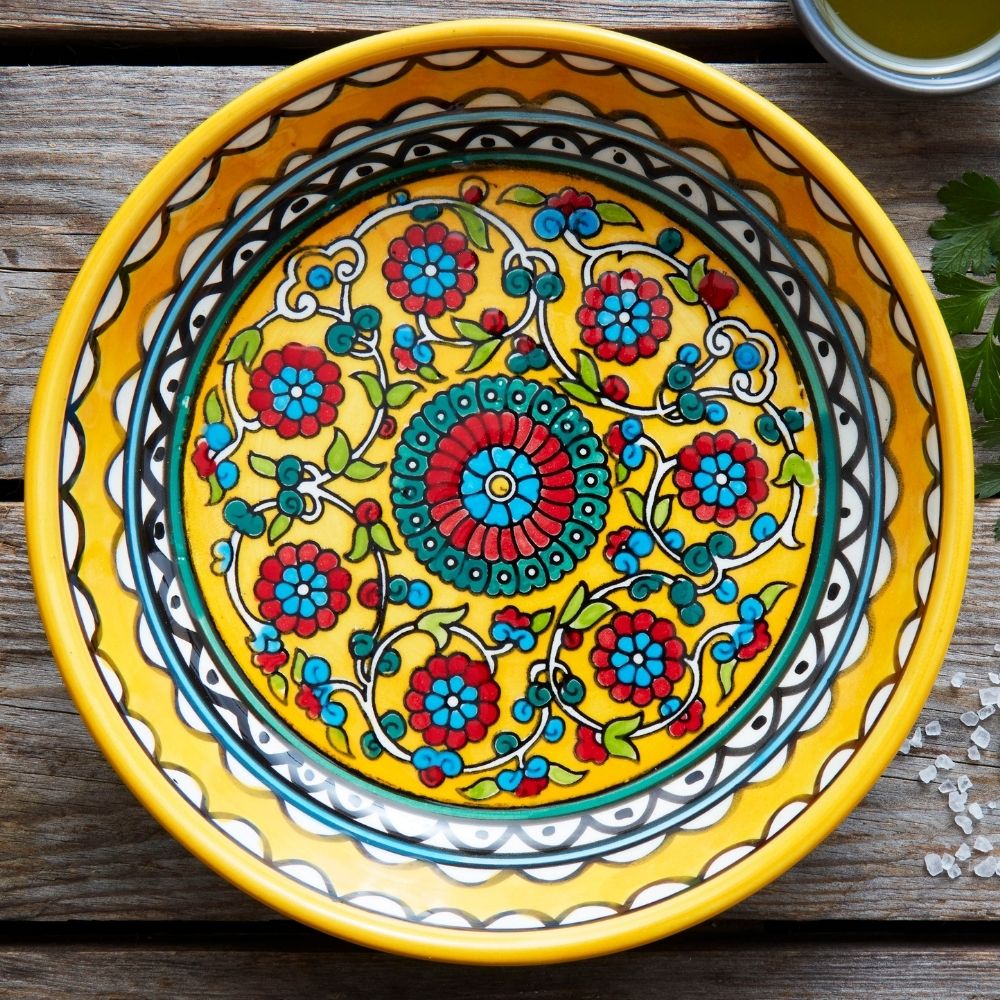Ceramic Small Palestine Yellow Floral Round Dish
