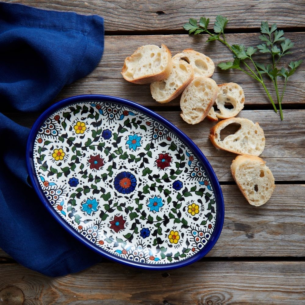 Medium Ceramic Palestine Blue Floral Oval Dish