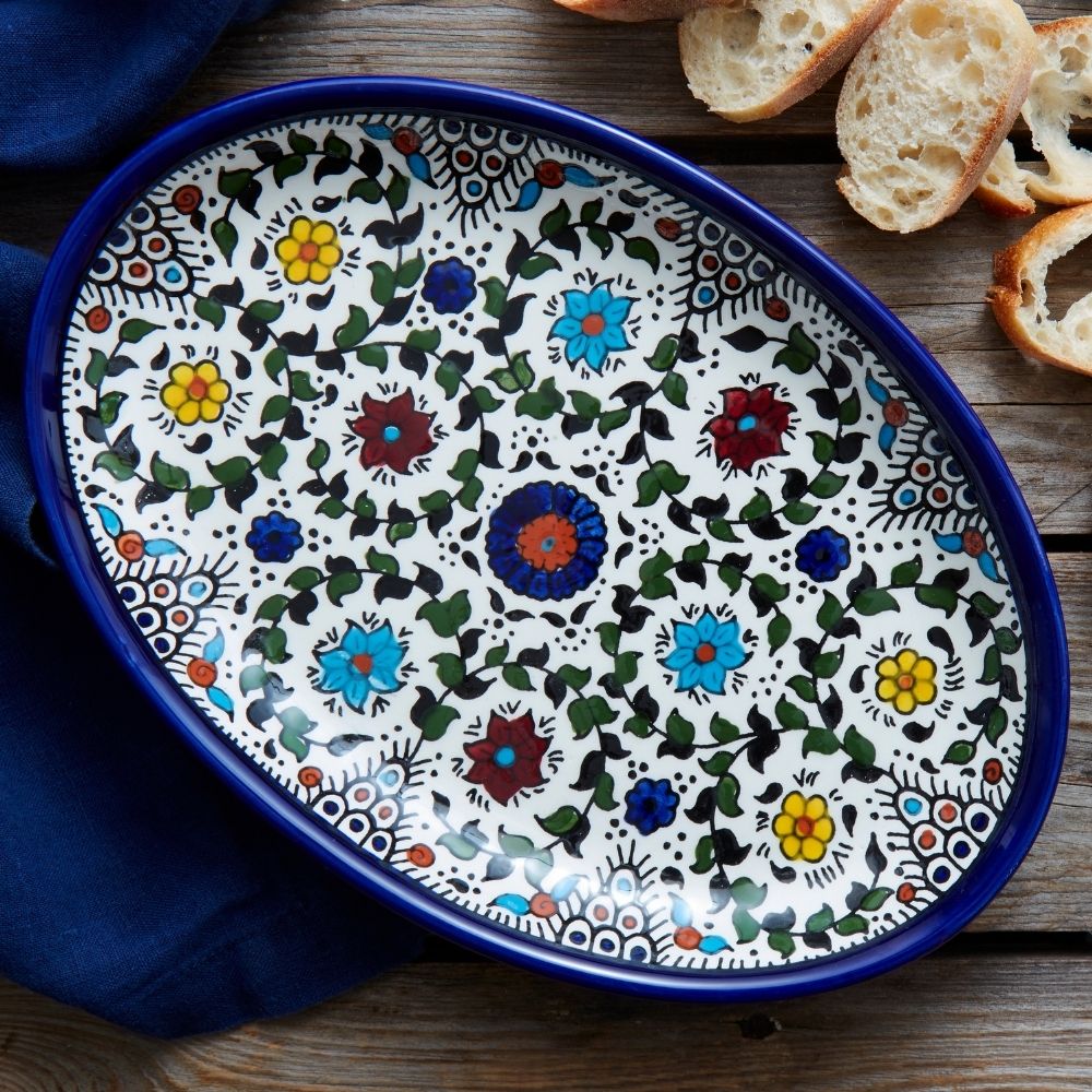 Medium Ceramic Palestine Blue Floral Oval Dish