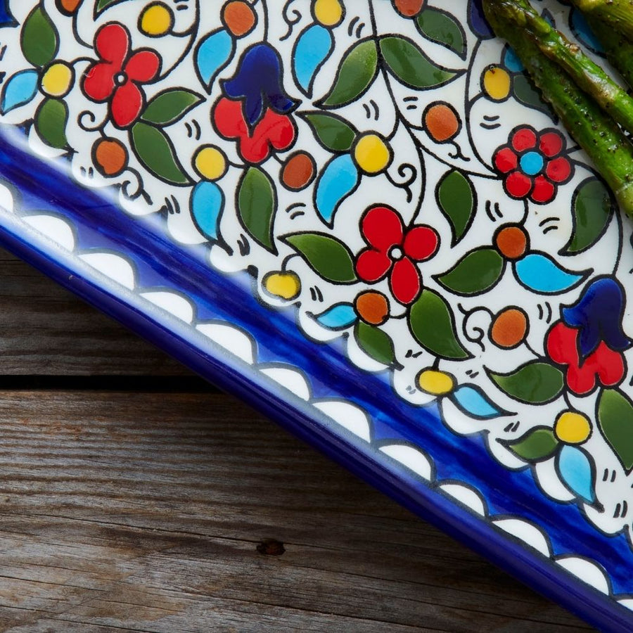 Ceramic Large Palestine Blue Floral Long Dish