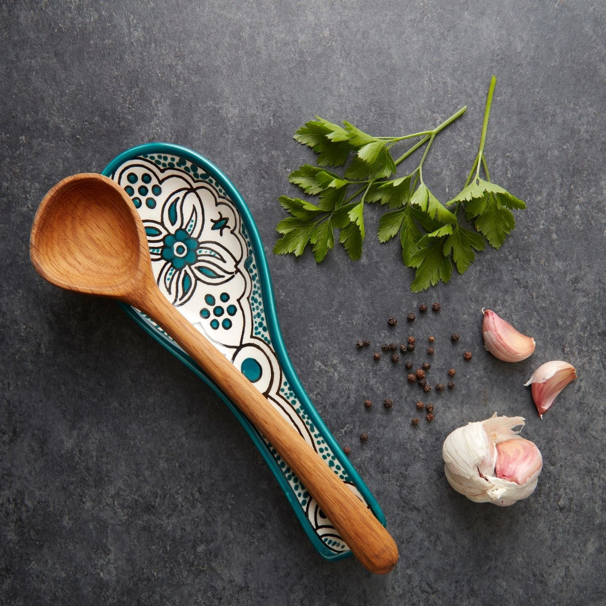 Ceramic Paletine Teal Black Spoon Rest