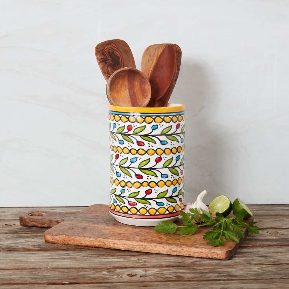 Ceramic Palestine Yellow Colorful Vine Utensil Holder