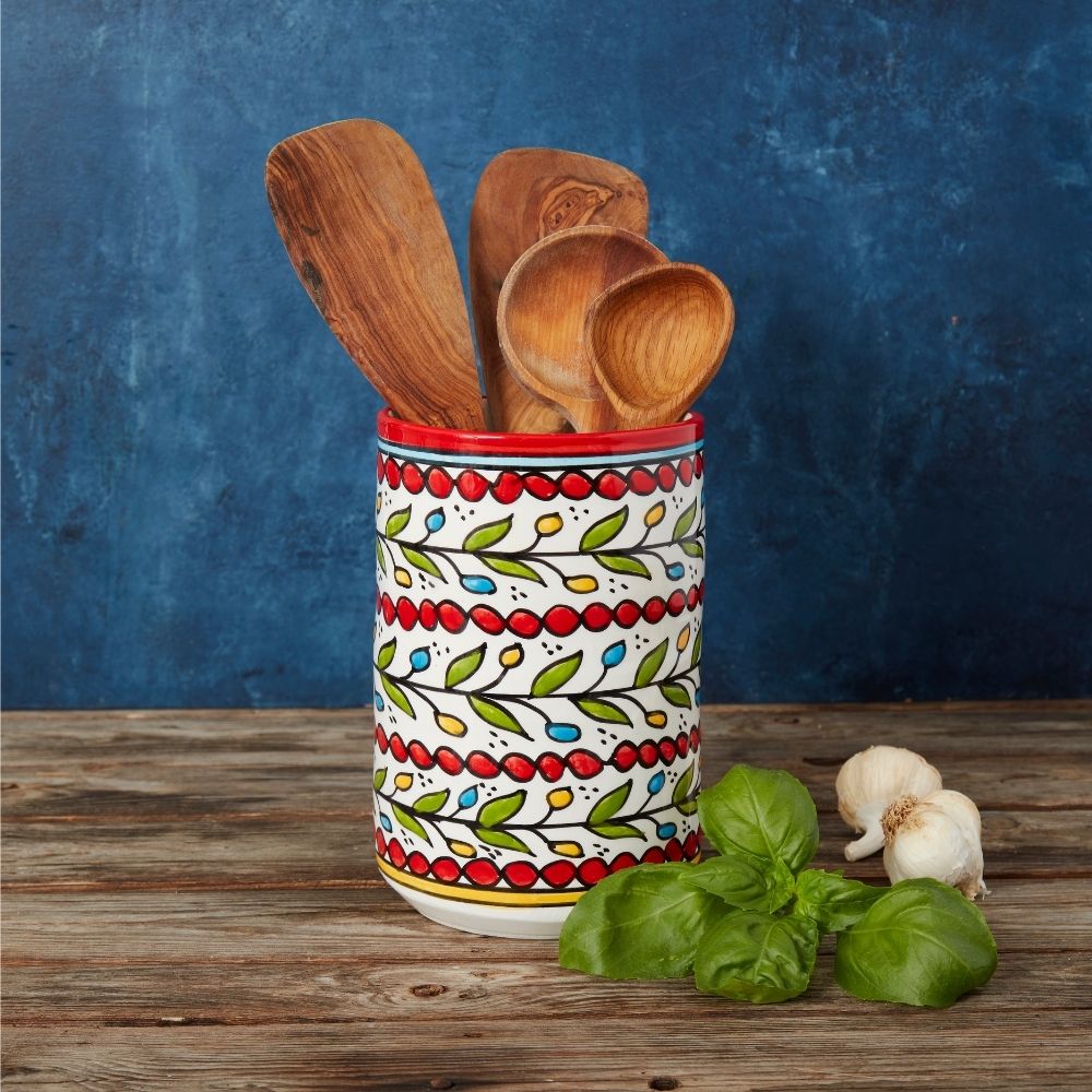 Ceramic Palestine Red Colorful Vine Utensil Holder