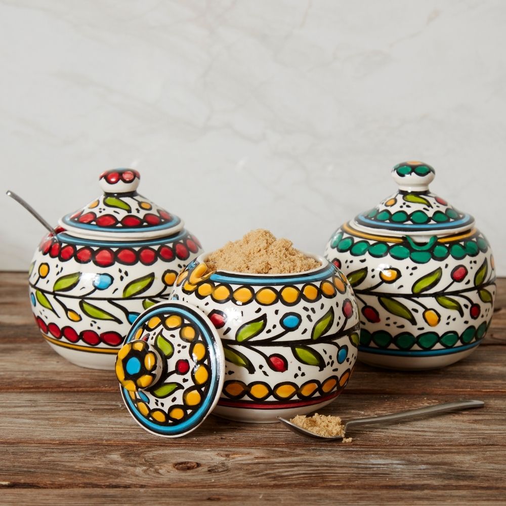 Ceramic Small Palestine Colorful Vine Canister Set