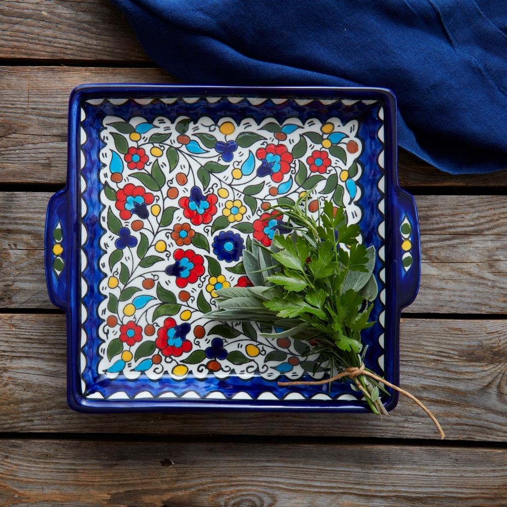 Ceramic Palestine Blue Floral Square Serving Dish Set