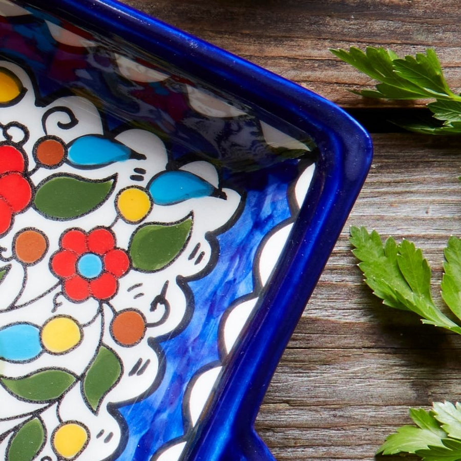 Ceramic Palestine Blue Floral Square Serving Dish Set