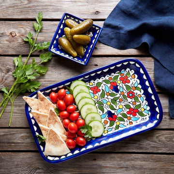Ceramic Palestine Blue Floral Long Serving Dish Set