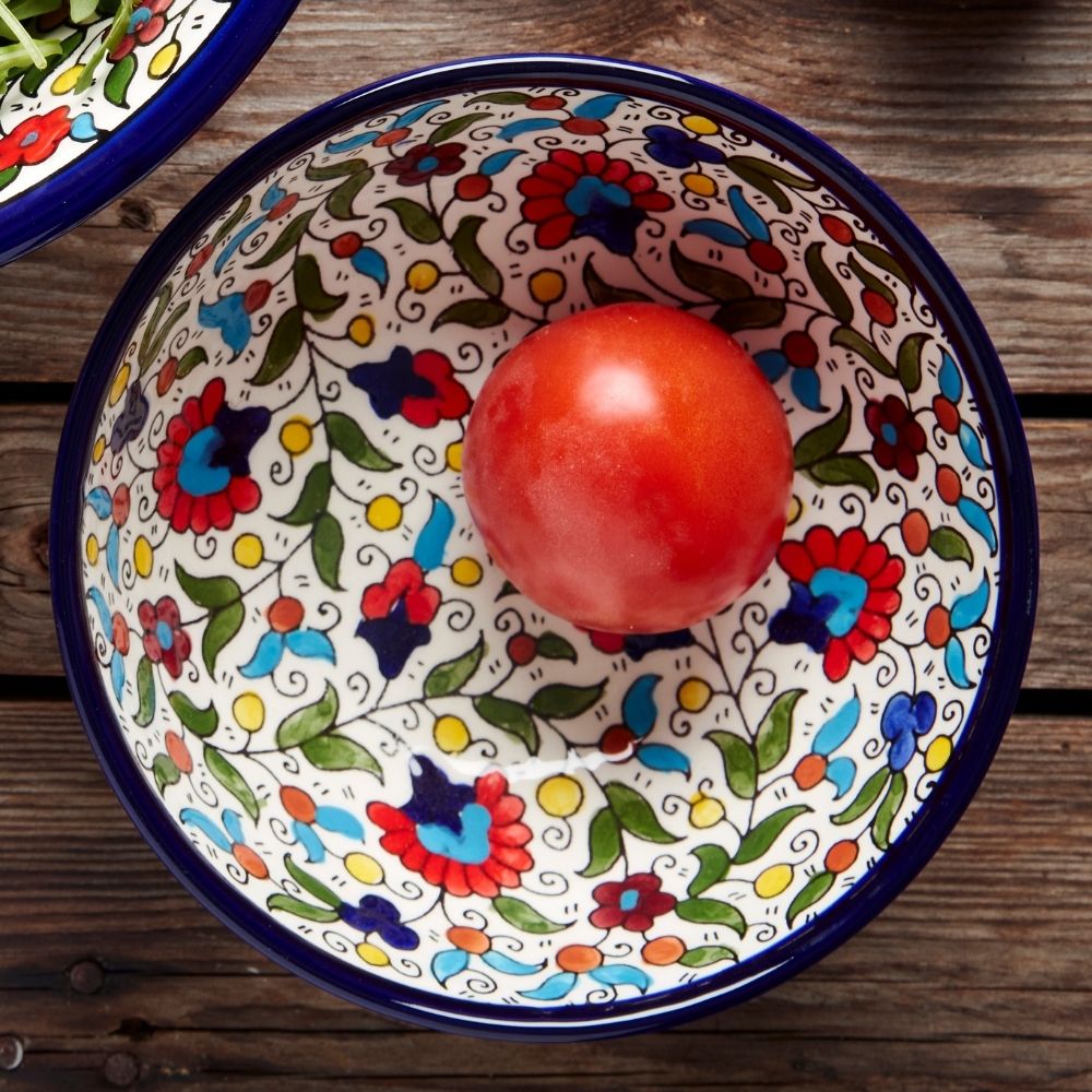 Ceramic Palestine Blue Floral Deep Serving Bowl Set