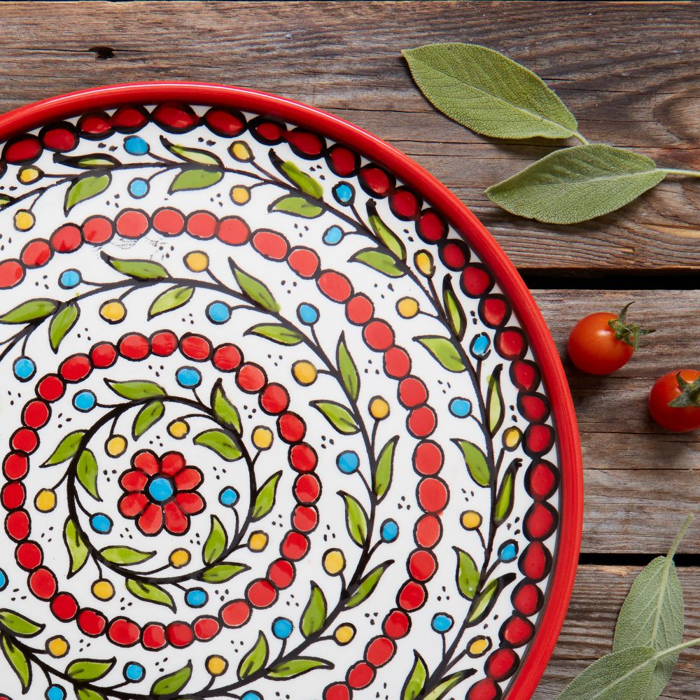Ceramic Palestine Colorful Vine Red Dinner Plate