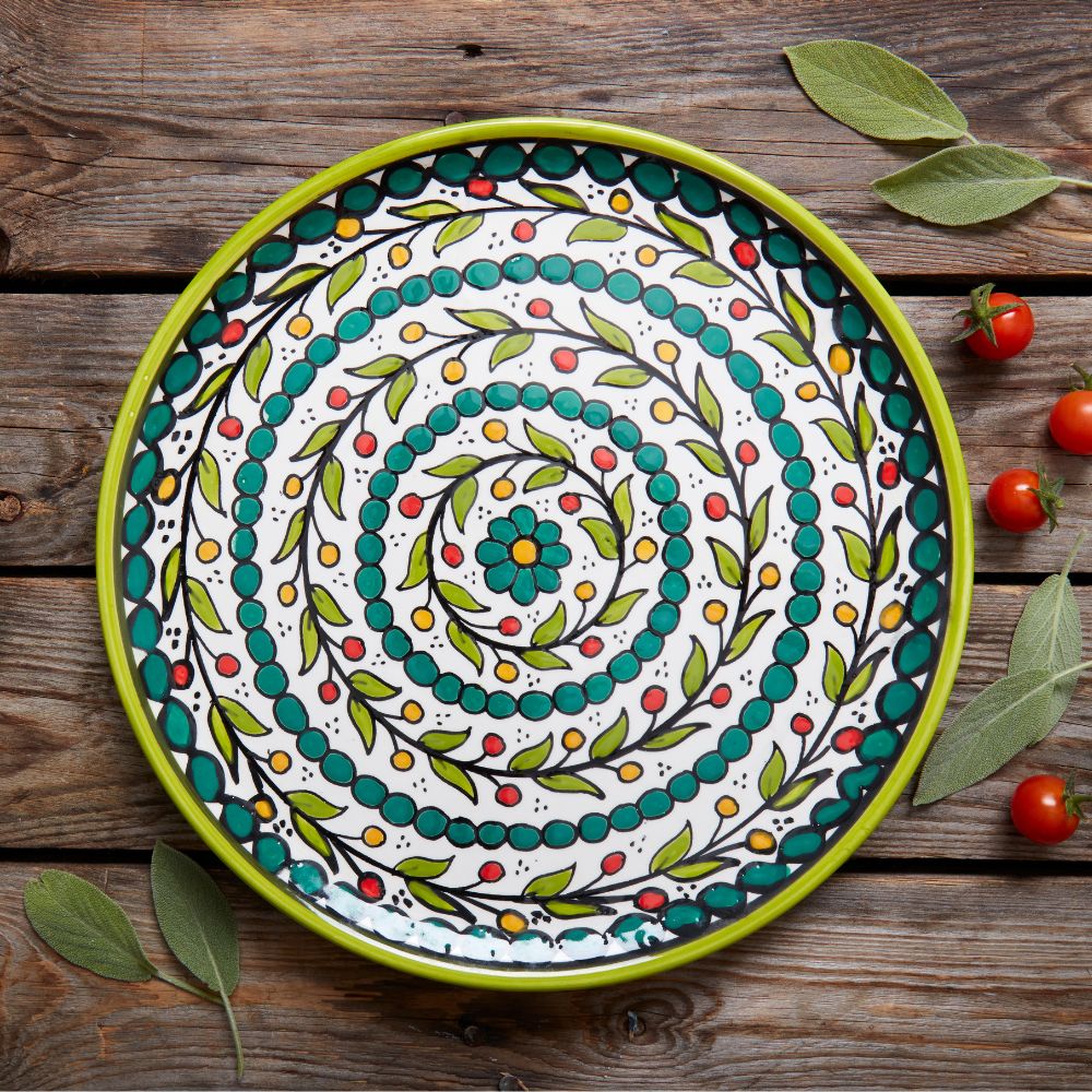 Ceramic Palestine Colorful Vine Green Dinner Plate