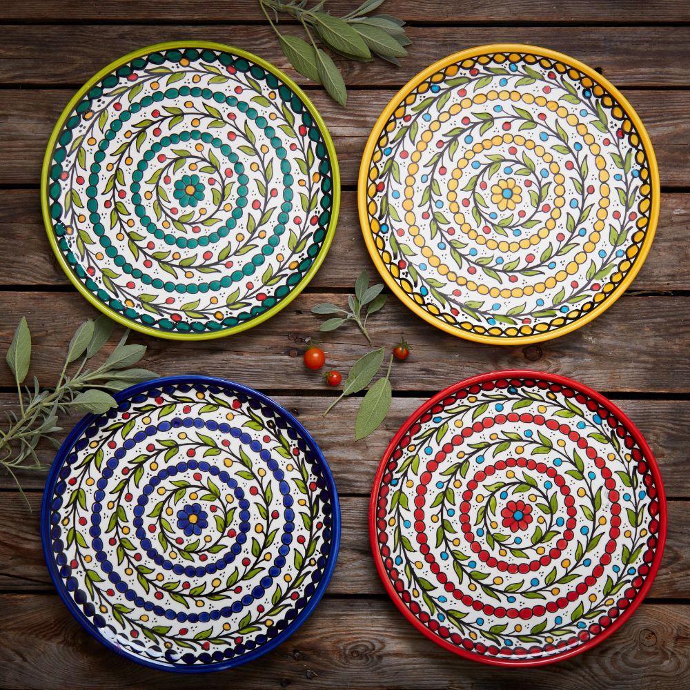 Ceramic Palestine Colorful Vine Yellow Dinner Plate