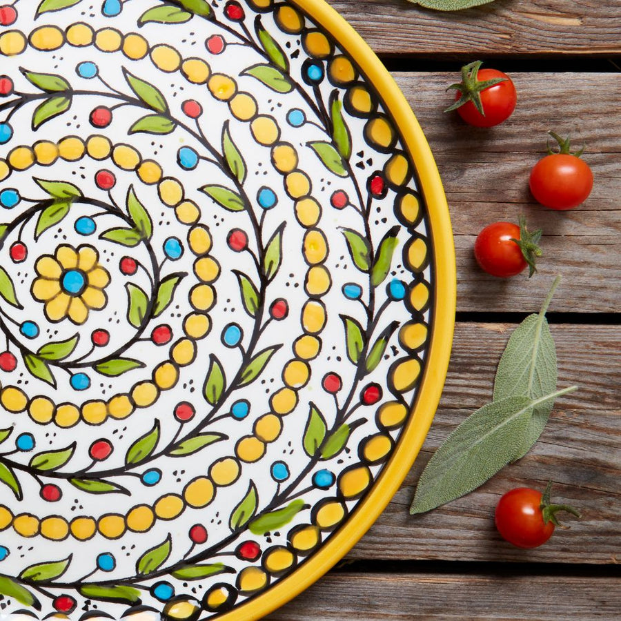 Ceramic Palestine Colorful Vine Yellow Dinner Plate