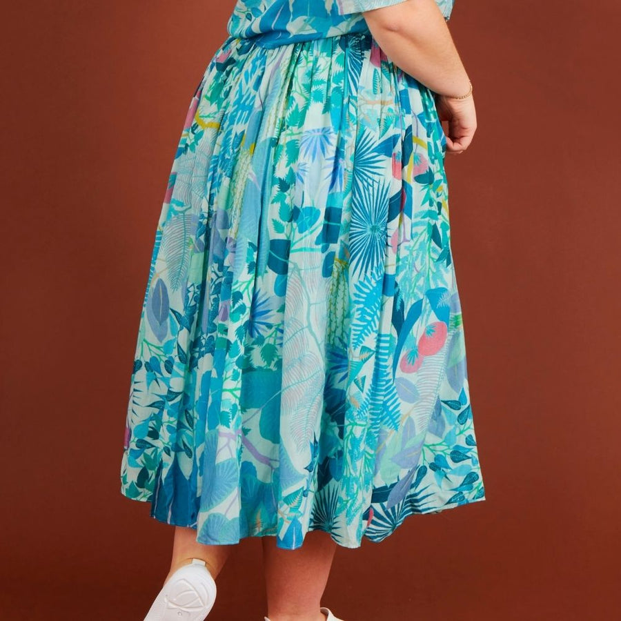 India Blue Tropical Jungle Crop Top and Skirt