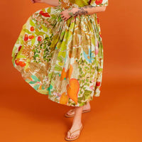 India Green Tropical Jungle Crop Top and Skirt