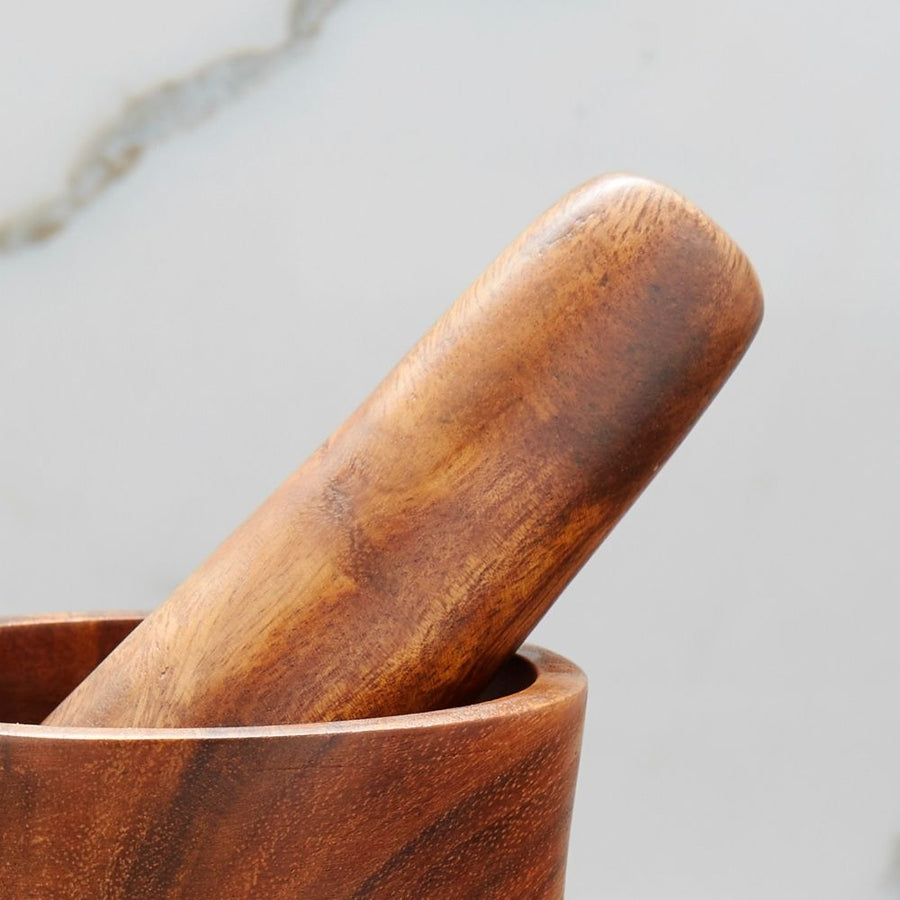 Philippines Small Hand Carved Natural Acacia Wood Mortar Pestle