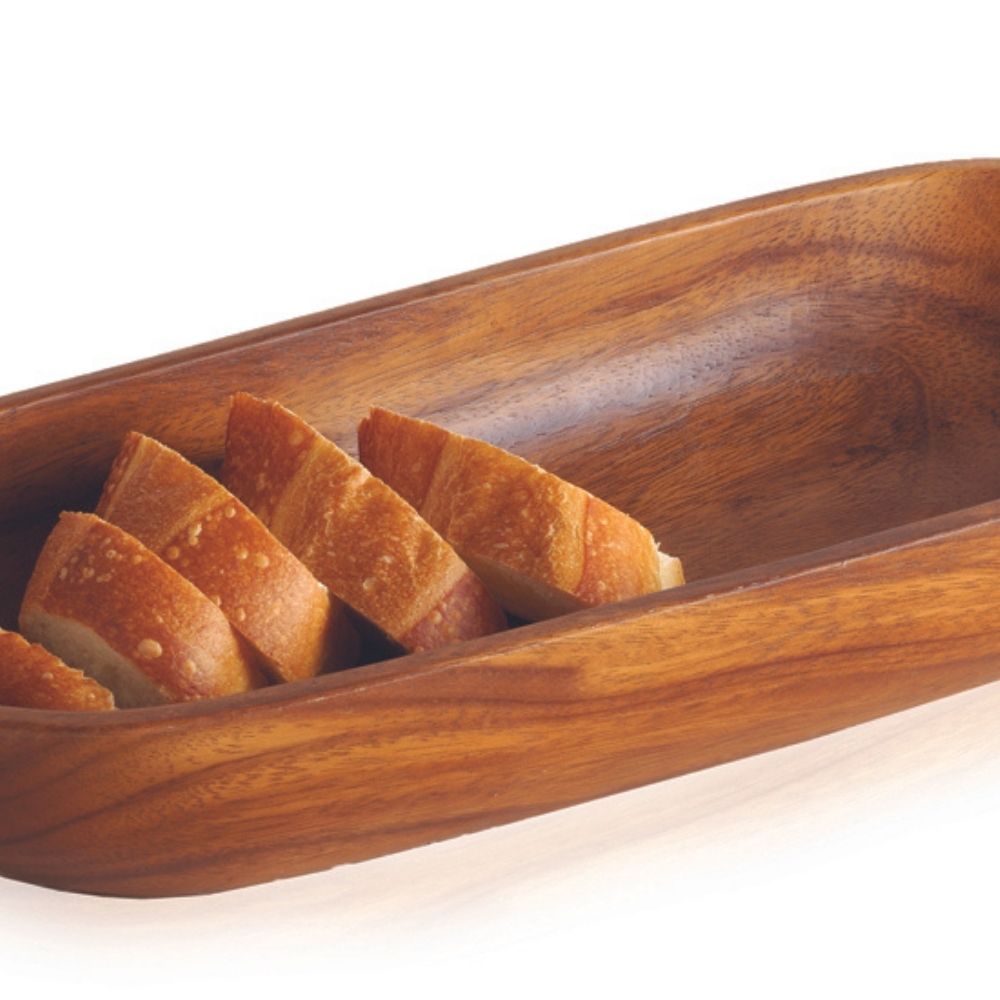Long Acacia Wood Oval Bowl