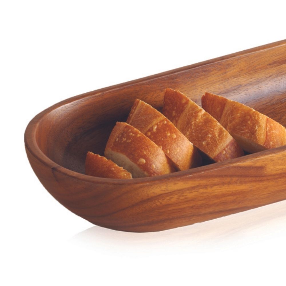 Long Acacia Wood Oval Bowl
