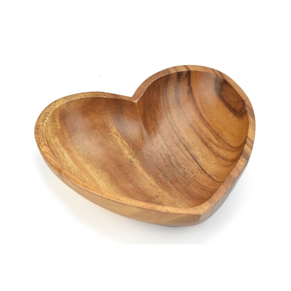 Philippines Small Hand Carved Natural Acacia Wood Heart Bowl