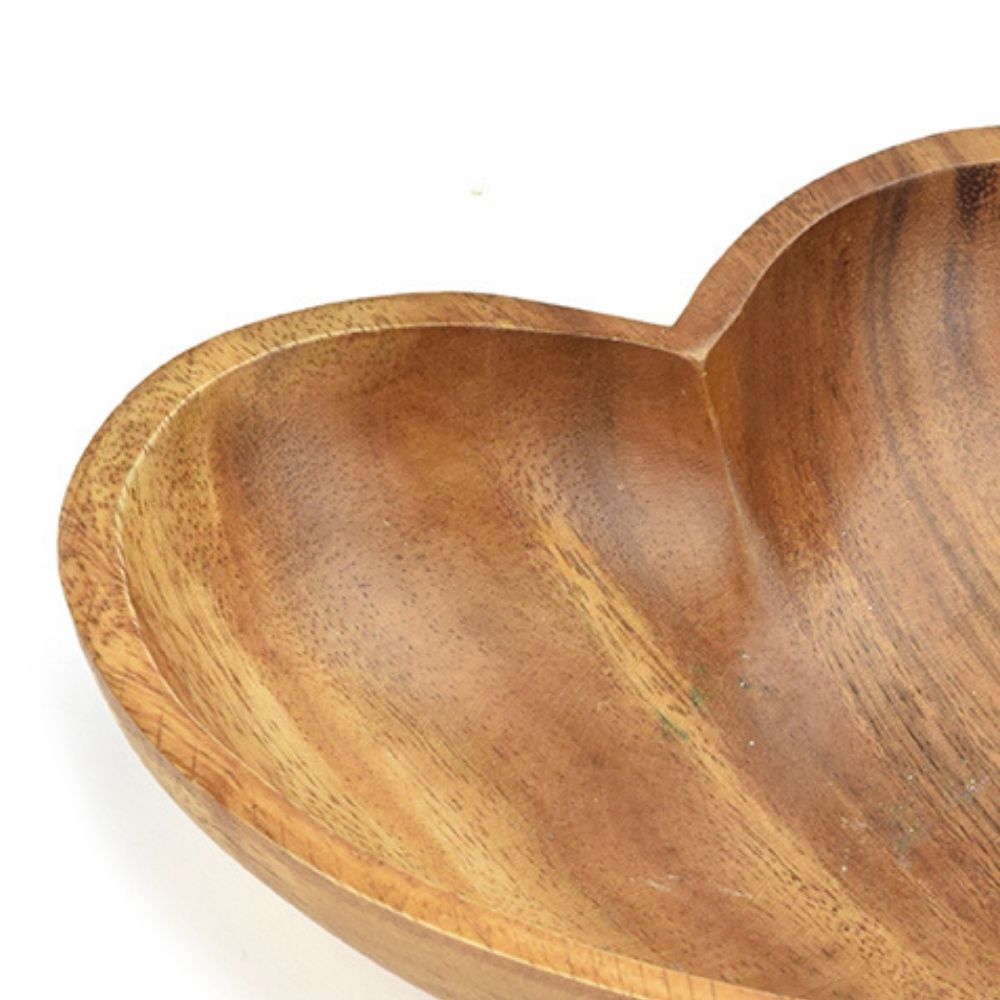 Philippines Small Hand Carved Natural Acacia Wood Heart Bowl