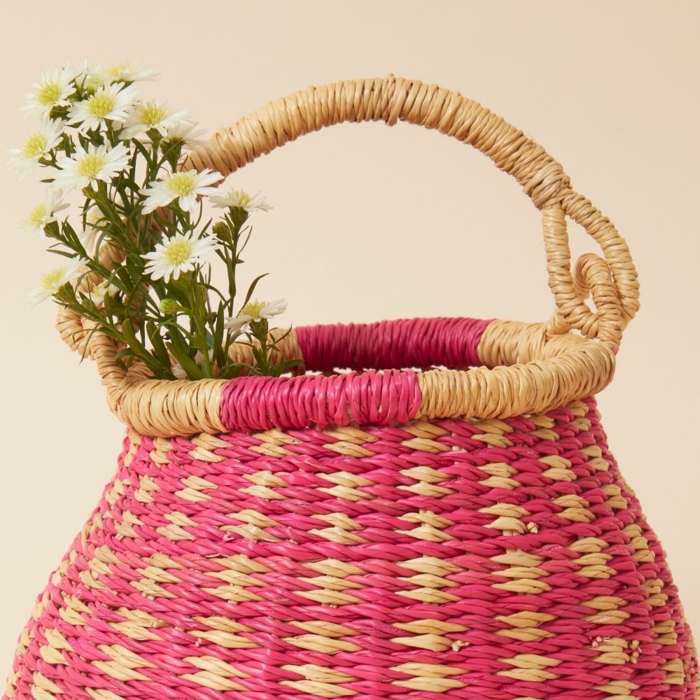 Mini Pink Bolga Pot Basket