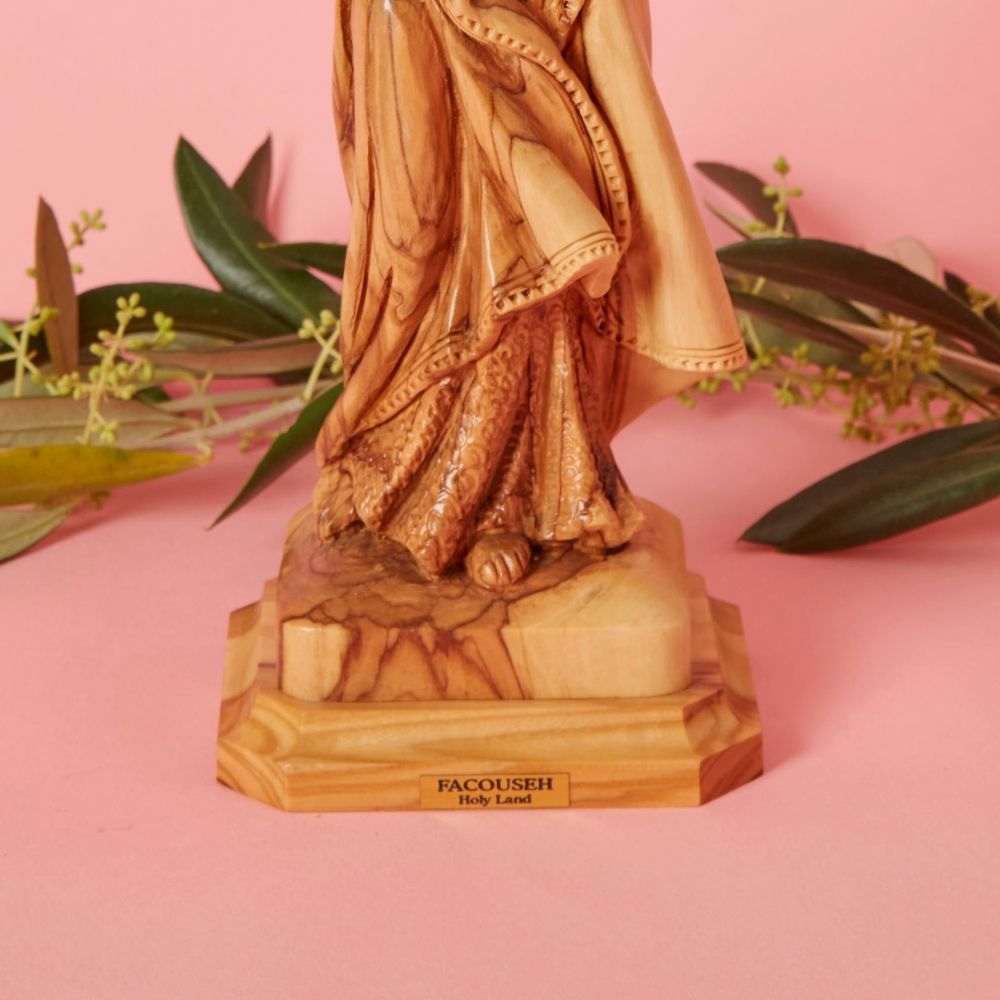 Palestine Large Hand Carved Olive Wood Virgin Mary with Jesus Statue