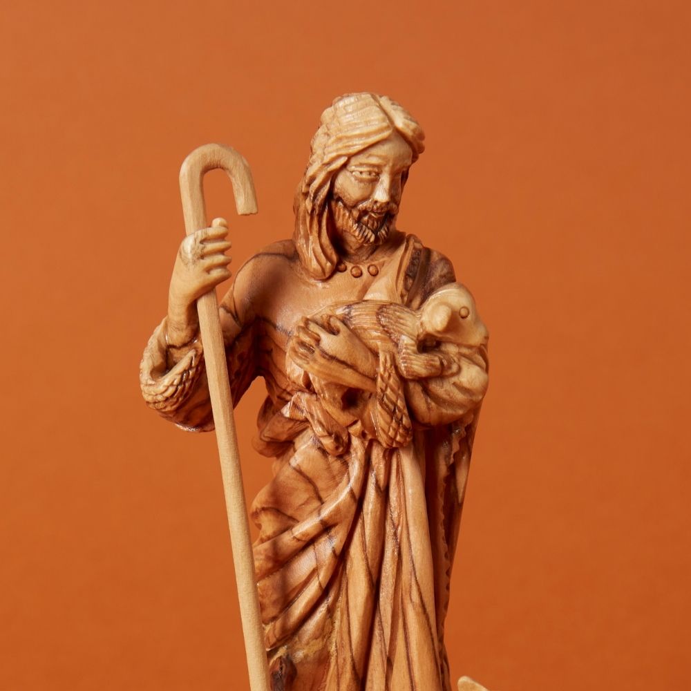 Palestine Medium Hand Carved Olive Wood Good Sheperd Statue