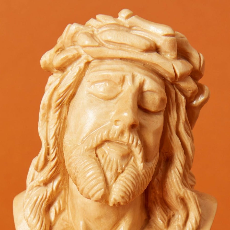 Palestine Small Hand Carved Olive Wood Bust of Jesus Statue