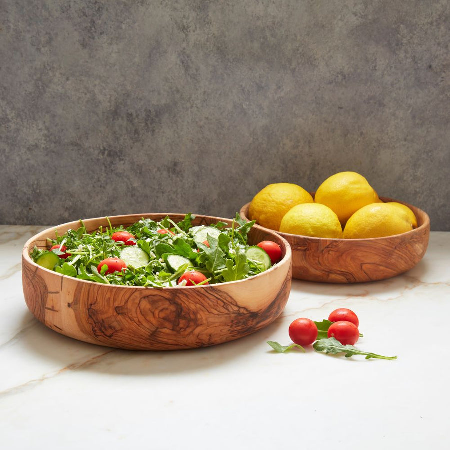 Palestine Medium Hand Carved Olive Wood Salad Bowl Set