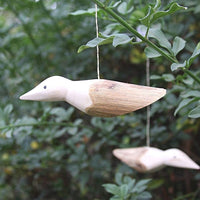 Rwanda Hand Carved Natural Wood Branch Hanging Bird Ornament Set