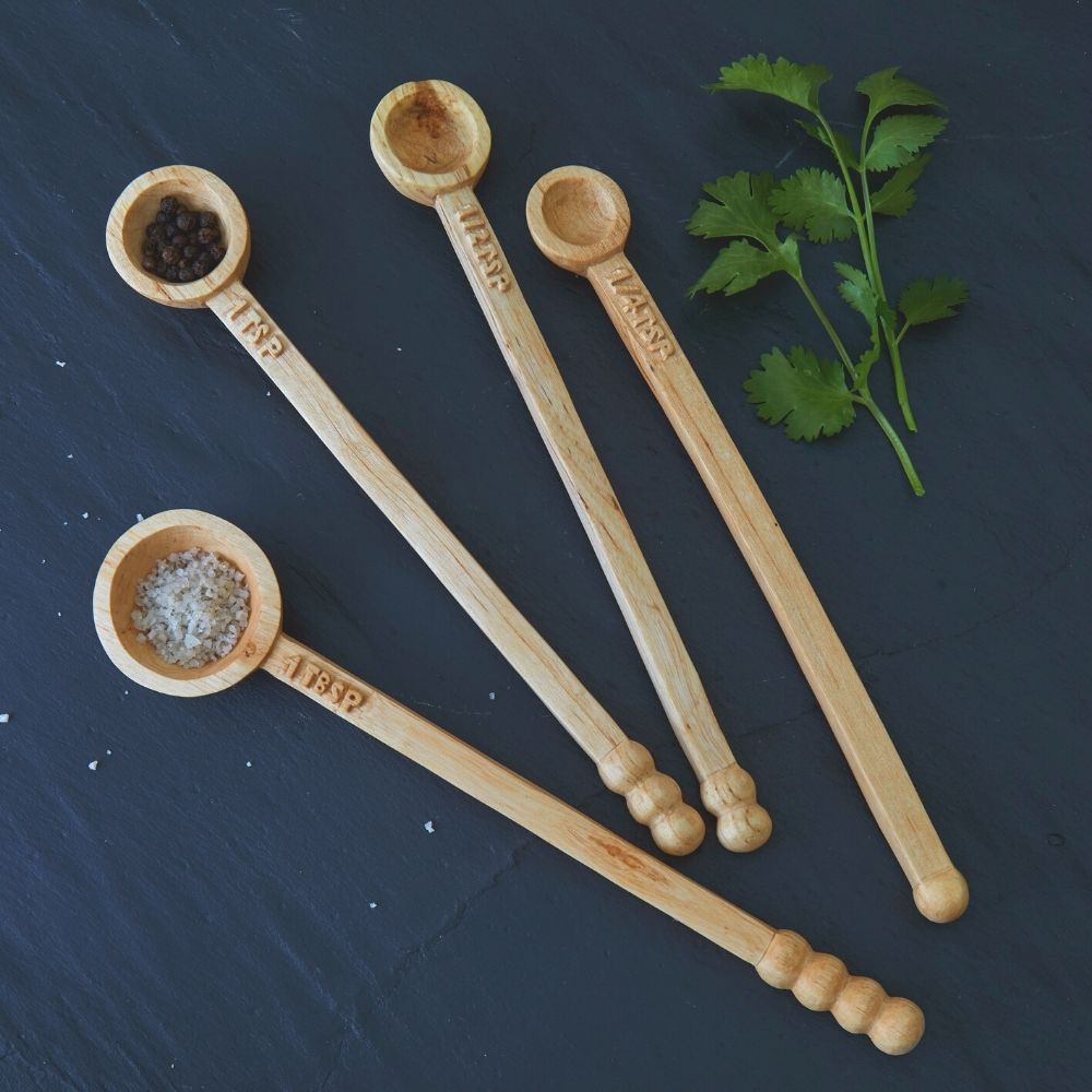 Rwanda Tall Hand Carved Natural Beige Musave Wood Measuring Spoons