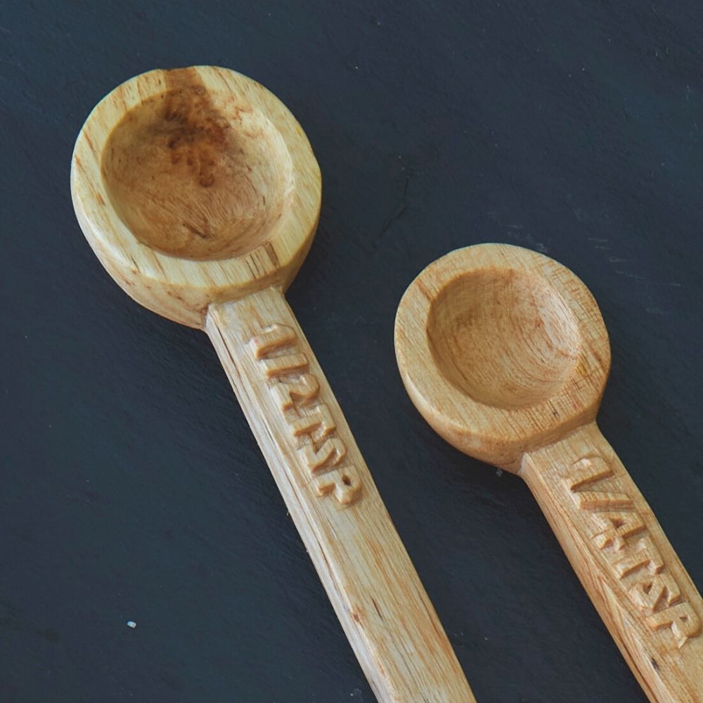 Rwanda Tall Hand Carved Natural Beige Musave Wood Measuring Spoons