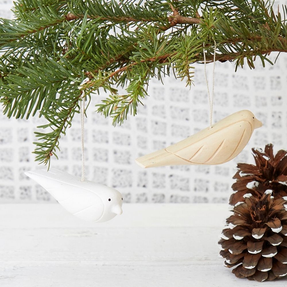 Rwanda Hand Carved Hanging Wood Bird Ornament Set