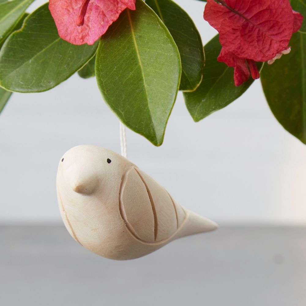 Rwanda Hand Carved Hanging Wood Bird Ornament Set