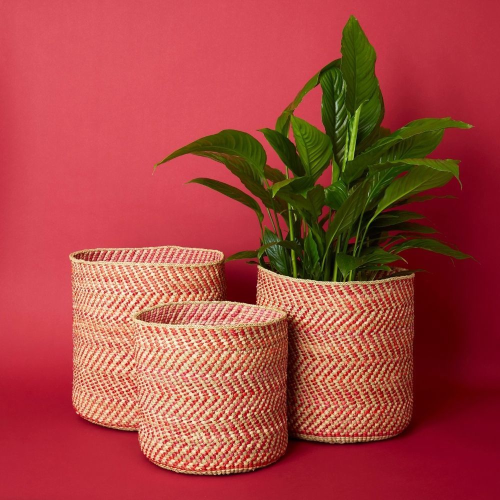 Large Red Iringa Indoor Planter Toy Storage Woven Basket