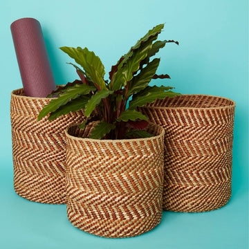 Brown Iringa Indoor Planter Toy Storage Woven Basket Set