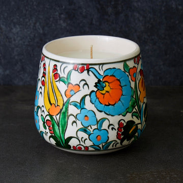 Large Colorful Floral Ceramic Bowl Candle