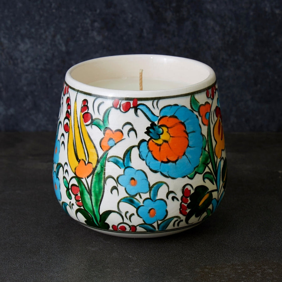 Iraq Medium Hand Painted Floral Ceramic Bowl Candle