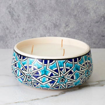 Large Blue Mosaic Ceramic Bowl Candle