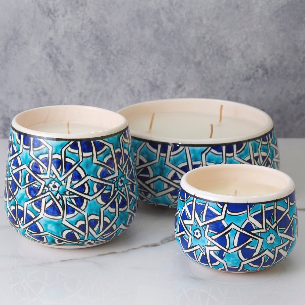 Large Blue Mosaic Ceramic Bowl Candle
