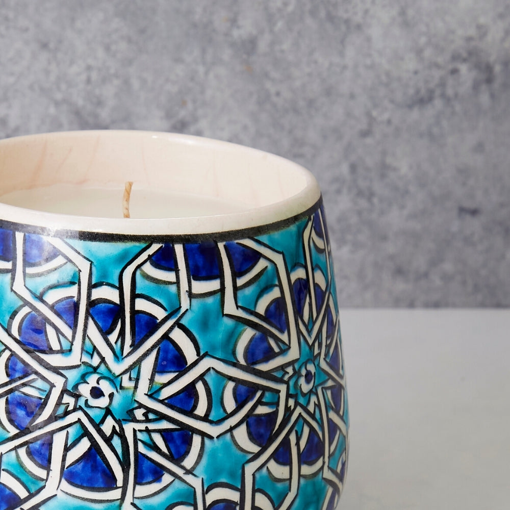 Medium Blue Mosaic Ceramic Bowl Candle