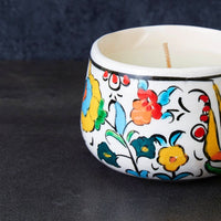 Small Colorful Floral Ceramic Bowl Candle